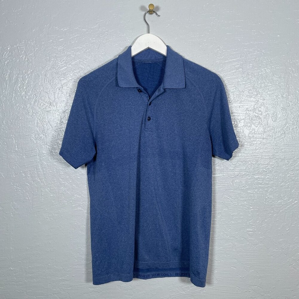 Lululemon Men M Blue Metal Vent Tech Polo Shirt Short Sleeve Lightweight Stretch
